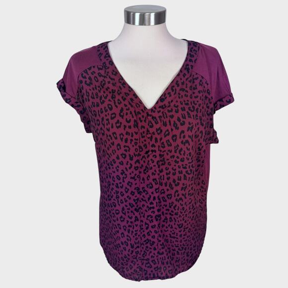 Fortune + Ivy Medium Cap Sleeve Top Animal Print Burgundy Red - Picture 1 of 8